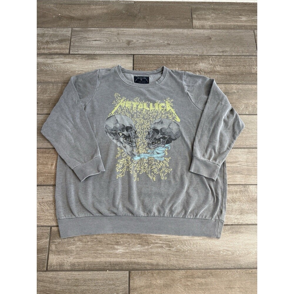 Metallica Crew Neck Fleece Sweatshirt Gray Adult 3xl Sad But True Skull Graphic